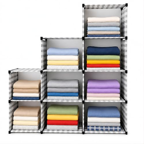 Image of 9 Layer Cube Wardrobe Storage Organizer Rack for Clothes & Linen | Multi-Layer Foldable Fabric Shelf Organizer | Space Saving Closet Storage Unit for Bedroom (9 Layer With Cover)