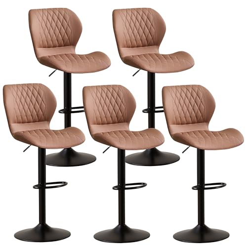 Image of Bar Stools Set of 5, Modern Swivel Counter Height Barstools for Kitchen Island Chairs, Adjustable Faux Leather Bar Stools with Back for Kitchen Counter Bar, Rust