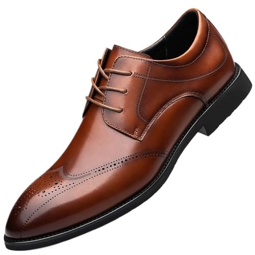 Men's Lace up Classic Leather Dress Shoes for Weddings Formal Events Brogue Derby Style
