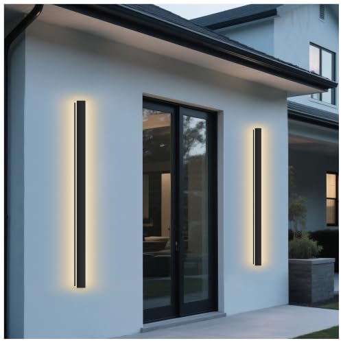 Image of Modern Outdoor Wall Light, 59 Inch Long Outdoor Wall Sconces | 3000K LED Outside Wall Light with Junction Box Cover IP65 Waterproof Wall Mount Exterior Light Fixtures for House Garage