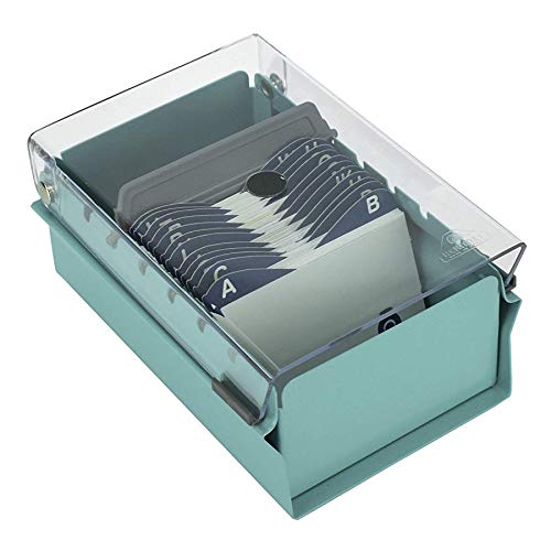 Acrimet-Index-Business-Card-Size-File-Holder-Organizer-Metal-Base-Heavy-Duty-AZ-Index-Cards-and-Divider-Included-Green-Color-with-Clear-Crystal-Plastic-Lid-Cover