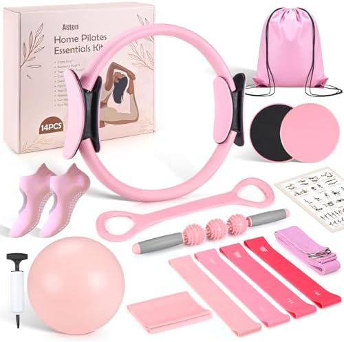 Asten Home Pilates Kit for Women: Pilates Equipment Pilates Ring and Ball Set with Resistance Bands, Core Slider, Foam Roller, Pilates Essentials Kit for Beginner Home Workout, Compact Toning Fitness