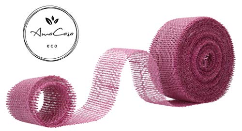 AmaCasa Eco Tischläufer Jute 6cm breit, 25m Rolle | gestärkter Jutestreifen mit kompostierbarem Etikett | Tischband für Tischband für wundervolle Dekorationen (Lavendel - 6cm/25m)