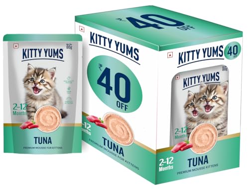 Image of Kitty Yums Kitten Wet Mousse 80g(4+1) Pack of 5, 400g | Tuna | Rich in Protein | Promotes Hydration & Easy to Digest | No Artificial Flavours | Packed with Essential Vitamins & Antioxidants