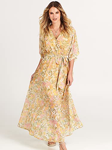 Image of ANRABESS Womens Boho Floral Wedding Guest Maxi Dress | Flowy A-Line Chiffon with Slit, Elegant V Neck Wrap Elastic Waist, Casual 1 /2 Sleeve Spring Summer Outfits, Tea Party