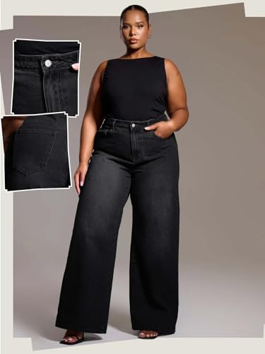 Image of KOTTY Plus Size Women's High Waist Straight Denim Jeans Comfortable Wear for Work Casual Use