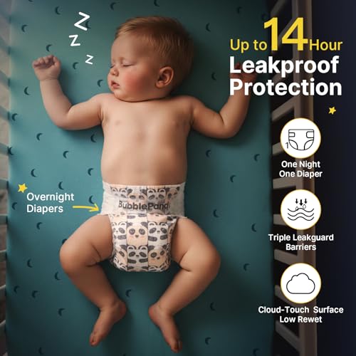 Image of BubblePanda Overnight Diapers Baby Diaper Nighttime Protection Size 7 | Diapers Nighttime Protection with Dual Absorbent Core, Wider Absorbent Zone, Leak Proof Soft Surface, Disposable (Count 60)