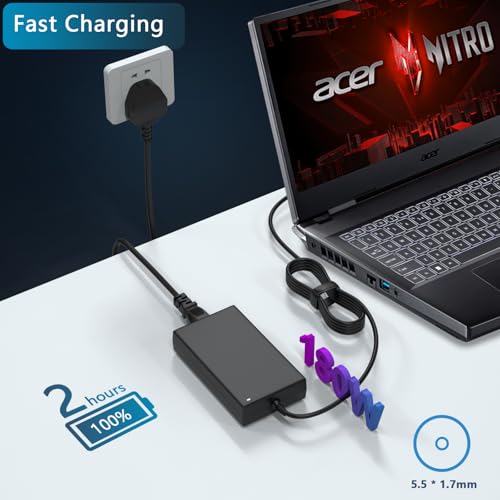 GVKRLXZ 180W AC Adapter Compatible with Acer Nitro 5 7 AN515 AN515-57 AN515-56,Compatible with Acer Predator Triton/Helios 300 500 G3-571 G3-572 PH315-52 PH315-51 PH317-53 PH317-54 Power Supply Cord