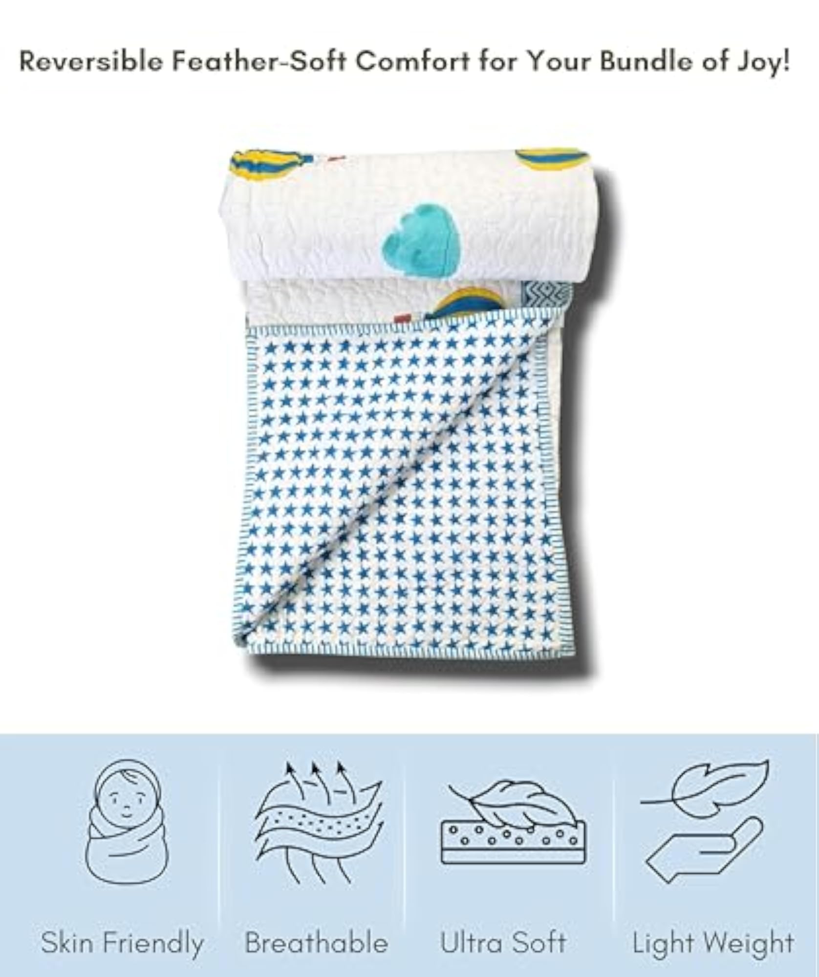 Reversible Kids Block Print Quilted Dohar Bedcover