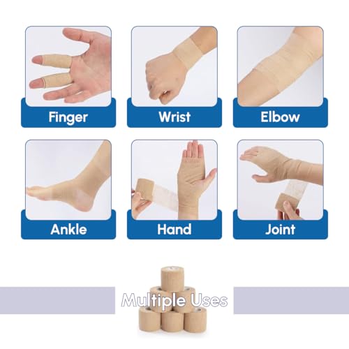 Image of Self Adhesive Bandage Wrap, 6 Pack, 5CM * 4.5M, Cohesive Bandages, Medical Wrap, Elastic Bandage Wrap, Self Sticking Bandage Tape (Skin Color)
