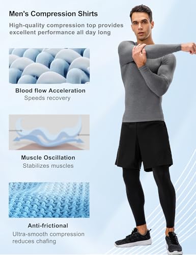 SPVISE 3 Pack Men's Compression Shirts Long Sleeve Athletic Muscle Support Workout Tops for Football Undershirt Base Layer4