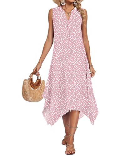 Image of AUSELILY Women Summer Midi Dress, Sleeveless Casual Asymmetrical & Pockets | V-neck midi sundress, asymmetrical flowy hem & side pockets, great for beach, vacation and daily wear