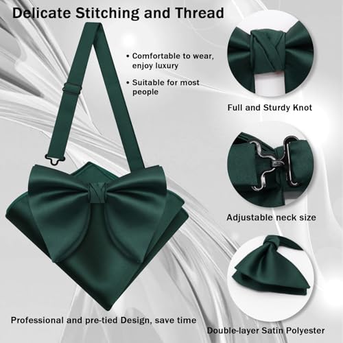 Image of Mens Bow Tie Pre Tied Oversized Bow Ties for Men Satin Bowties for Tuxedo Wedding Party Banquet
