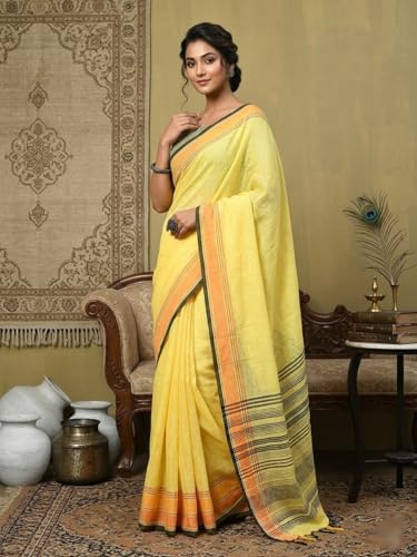 Image of MADHUHANSH Women's Cotton Linen Saree with Unstitched Blouse Piece and Floral Printed Pattern | Women Saree for Special Occasion | Stylish Modern Sarees