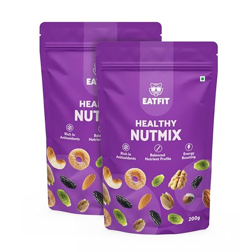 Image of Eatfit Healthy Nutmix 400G|Premium Blend of 7 Superfoods|Nuts - Almonds,Cashews,Pistachios,Walnuts|Fruits - Cranberries|Raisins - Green Raisins,Black Raisins|High Protein,Fiber,Antioxidants