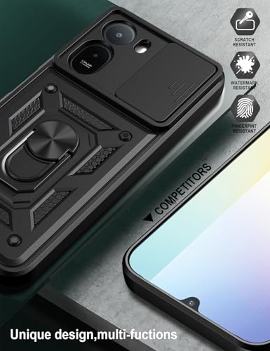 Image of Tough Armor Bumper Back Cover for Mi Redmi A7 Pro 5G / Poco C85X 5G | Sliding Camera Cover, Kickstand & Ring Holder 360 Degree Protection Cover for Redmi A7 Pro 5G / Poco C85X 5G - Black