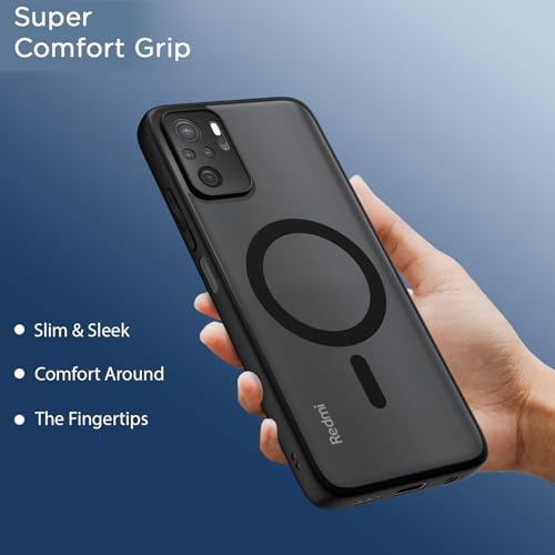 Image of Outlouders Back Cover for Redmi Note 10 /Redmi Note 10s /Redmi Note 11 SE Compatible with Mag-Safe | Shockproof Design | Hard Transparent Back Case (Black Mag-Safe)