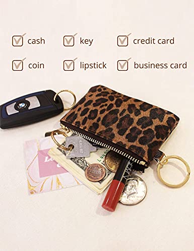 Heesch 2 Pack Mini Coin Purse Cheetah Change Purse Small Zipper Pouch Wallet For Women (Leopard & Ivory Leopard) #TOP2