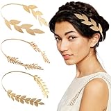 3 Pcs Gold Color Leaf Headbands Baroque Vintage Golden Olive Leaves Hair Hoop, Goddess Crown Bridal Headband for Women Girls Wedding Hair Accessories Queen Hair Decoration for Daily Use