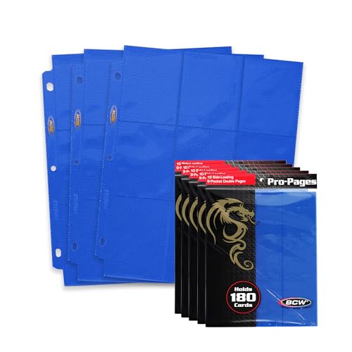 BCW Double-Sided 9-Pocket Pages Holder - 50 Blue Pages | Trading Card Binder Sheets | Secure Side Loading | Ideal Card Storage and Display Solution