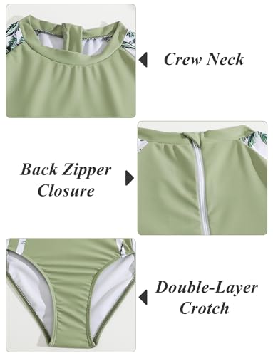 SEAUR Girls Printed Rash Guard Swimsuits with Skirt Kids Sun Protection Bathing Suits Zipper Swimwear UPF 50+4
