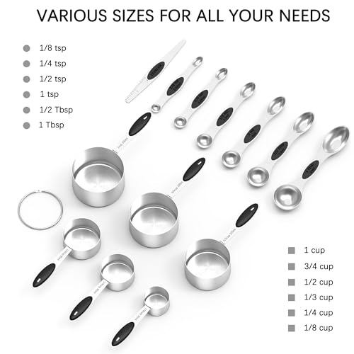 TILUCK Stainless Steel Measuring Cups and Spoons Set with Silicone Handle – Nesting Design for Space-Saving, Heavy Duty & Dishwasher Safe for Dry/Liquid Ingredients, Cooking & Baking (13) - image 2