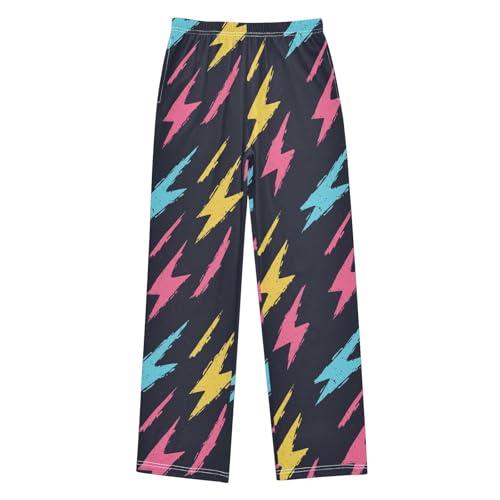 Boys' Pants Colorful Doodle Lightning Bolts Long Bottoms Jogger Pants Elastic Waist Trousers with Pockets S-XL