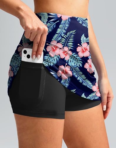 Image of SANTINY Women's High Waisted Swim Skirt with Pocket Tummy Control Tankini Swimsuit Bathing Suit Bottoms for Women