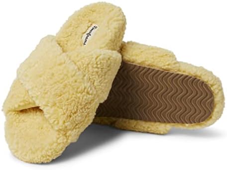 Dearfoams Women's Maddy Teddy Crossband Molded Footbed Slide Slipper, Sunshine, Medium | Image 2