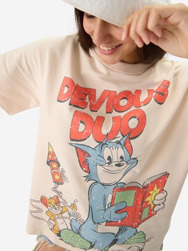 Image of The Souled Store Women's Cotton Oversized Fit Tom and Jerry: Devious Duo Oversized T-Shirts