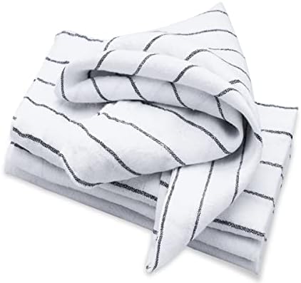 Black and White Striped Napkins - 100% Linen Napkins - Black Linen Napkins - Cloth Dinner Napkin - Machine Washable - French Striped Napkins, Farmhouse Cloth Napkin - 18 X 18 Set of 4, Black Striped
