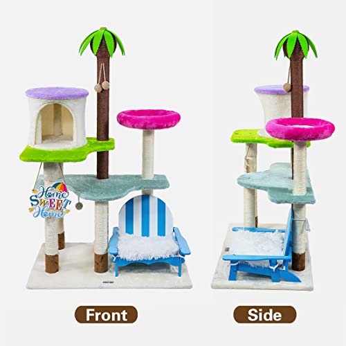 Hyabi 56 Inch Hawaii Novelty Coconut Beach Chair Lovely Sign Cat Tree Tower Condo Furniture Apartment Plush Habitat Kitten Amusement Platform With Scratch Posts Pet House Play (Large 56" H) #TOP3