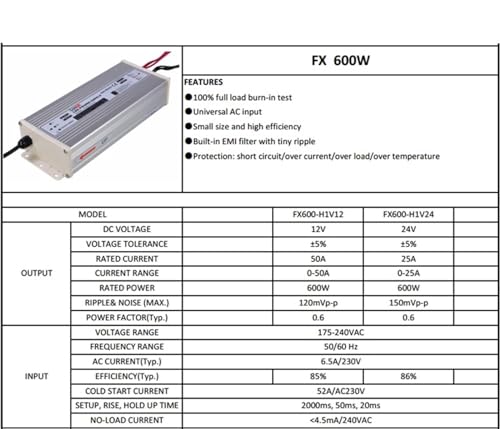Alimentation à découpage 220V transformateurs d'éclairage étanches performance 600W
