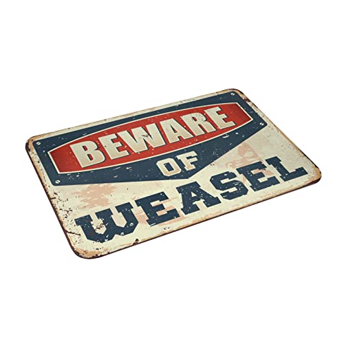 Paillasson beware of weasel mat 50 x 80 cm antidérapant au message humoristique