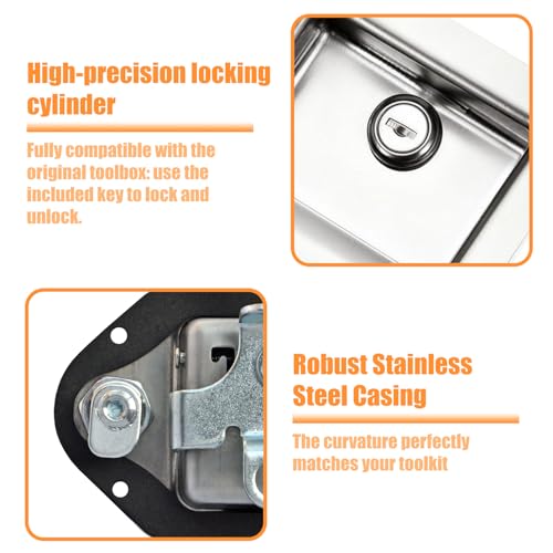 Image of Truck Tool Box Latch Replacement 2 Pack,304 Stainless Steel Paddle Handle Lock Kit with Keys,Truck Bed Toolbox Accessories,Dual Handle Latch System with Connecting Rod Kit (2packs)