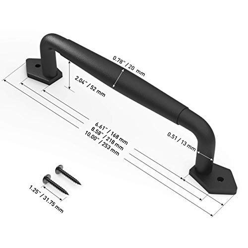 Image of 2-Pack 10 Inch Diamond Tapered Barn Door Handle - Black Cast Iron Pull for Sliding Doors, Gates, Sheds, Fences, Closets - Indoor Outdoor Farmhouse Hardware