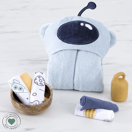 Image of Evolur AstroNap 6 pc Baby Gift Set, Includes Hooded Towel & 5pc Wash Cloths, Soft and 100% Cotton Woven, for Newborn, Infants and Toddlers 0-9 Months