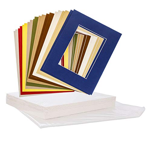 U.S. Art Supply 8X10 Multi-Color Photo Mat Board Set - Mats, Backboard & Clear Bags - Pack of 20 Total (2-ea 10-Colors)