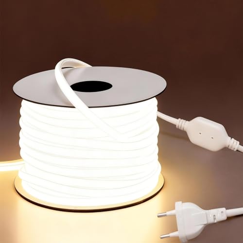 Q.Laomi Striscia LED COB 10 m, 230 V, collegamento diretto a LED, impermeabile, autoadesiva, per esterni, flessibile, 4000 K, colore bianco naturale per interni ed esterni, illuminazione