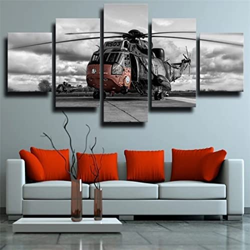 Canvas Wall Art - 5 Panel The Picture Print On Canva Military Aircraft Fighter, Posters And Prints Wall Art Living Room Home Decor 125 X 60 Cm -6L8Y-Q1C1-