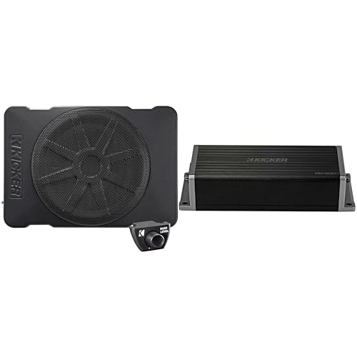 Kicker 47KEY2004 4-Channel DSP Smart Amplifier, 4x50W w/ 51HS10 Hideaway Compact Powered Subwoofer, 10-Inch Bundle