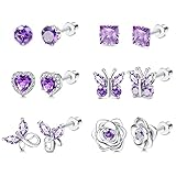 LOYALLOOK ピアス レディース 人気 ピアス 蝶 ハート アレルギー対応 ピアス ステンレス プラチナ ジルコン 誕生石 おしゃれ 女性 可愛い アクセサリー 誕生日 プレゼント 12個 クリスマス 記念日 スクエア 一粒 花 スタッドピアス