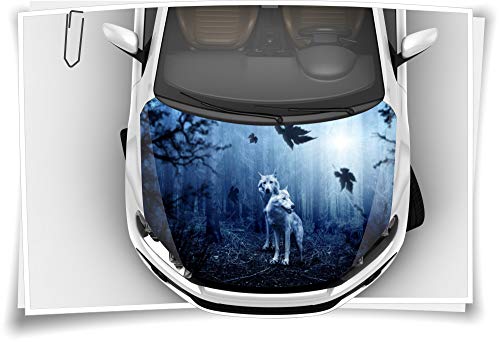 Medianlux Motorhaube Auto-Aufkleber Wölfe Wolf Wald Nebel Wildnis Steinschlag-Schutz-Folie Airbrush Tuning Car-Wrapping Luftkanalfolie Digitaldruck Folierung