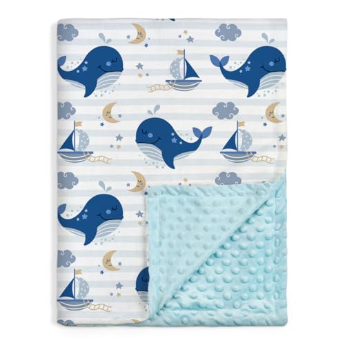 Whale Kid Blanket 30x40 Minky with Dotted Backing