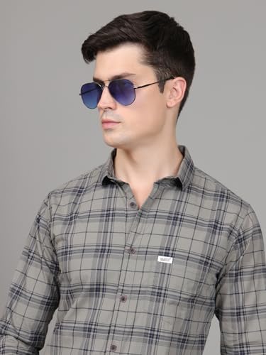 Image of Majestic Man Stylish Slim Fit Cotton Spread Collar Checked Casual Shirt