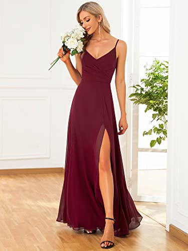 Image of Ever-Pretty Women's Summer Backless Spaghetti Straps Bridesmaid Dresses Chiffon V-Neck Slit Long Formal Wedding Guest Dress