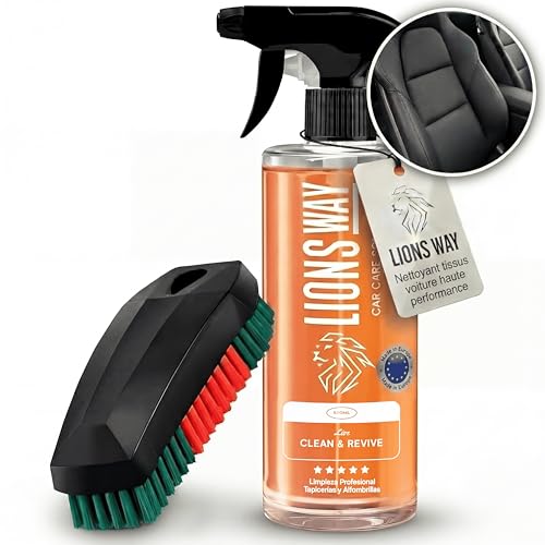 LionsWay Nettoyant Tissus Auto Professionnel – Mousse Active Anti-Taches et Odeurs – Sièges, Tapis, Cuir – Avec Brosse – Parfum Frais – 500ml