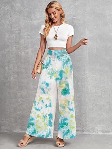 Image of Leriya Fashion Womens Mid Rise Tie-Dye Loose Fit Flared Wide Leg Palazzo Pants | Relaxed Pants | Bottom