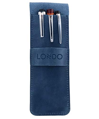 Image of Londo Genuine Leather Pen and Pencil Case with Tuck in Flap, Stationery Bag
