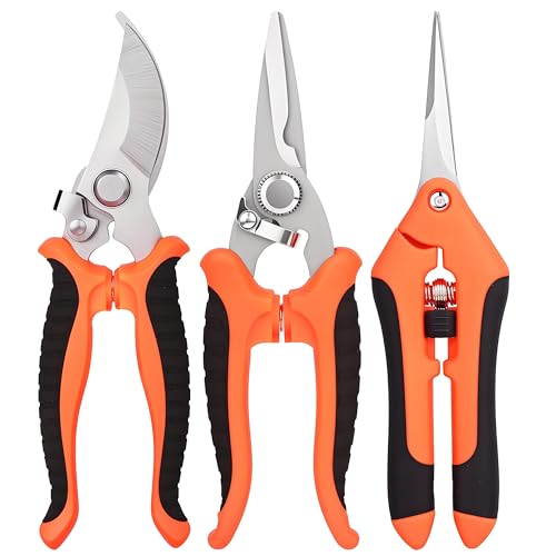 Garden Pruning Shears, 3 Pcs Stainless Steel Gardening Shears, Gardening Scissors for Flowers Fruit Trees, Gardening Trimming, Garden Tools